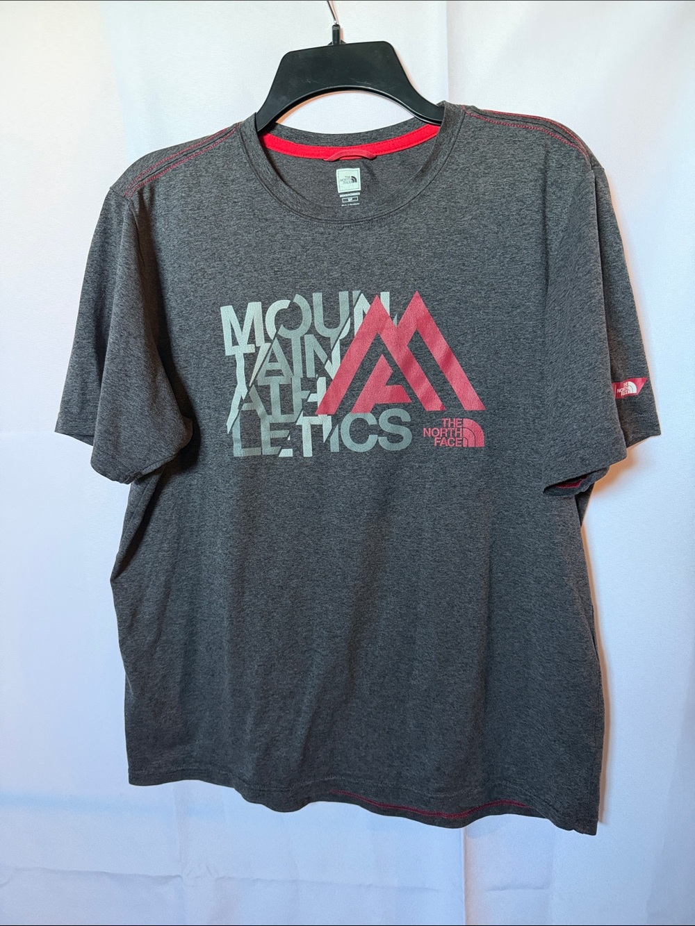The North Face Men’s Dark Gray Tee with Red & Light Gray Graphic